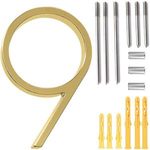 5 Floating House Number Modern House Numbers- zinc alloy Home Address Number with Exquisite Drawing Process-gold-Number 9