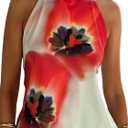 Sunloudy Women Halter Mock Neck Tank Tops Sleeveless Backless Floral Print Top Trendy Open Back Going Out Camisole(Ivory,Small) (S)