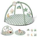 Blissful Diary Baby Play Gym Mat, Play Mat Activity Mat with 6 Detachable Toys for Stage-Based Sensory & Motor Skill Development, Easy to Install & Clean, Baby Essentials Gift, Sage Checkerboard