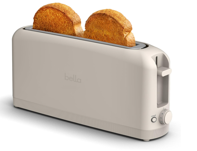 bella 2 Slice Slim Toaster, Fitsanywhere™ Kitchenware, 6 Setting Shade Control with Reheat & Cancel Buttons, Fits sourdough, 10” Long Slot, Anti Jam & Auto Shutoff, 900 Watt, Oatmilk