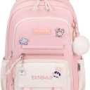 Large School Backpack for Girls Teens Kids Cute Aesthetic Waterproof Laptop Back Pack Kawaii Preppy Elementary Middle High School Students Bookbag for Ages 6-8 8-10 10-12 (Pink)