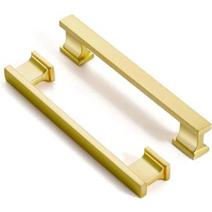 Brushed Brass Kitchen Square Cabinet Handles 5 Inch 10 Pack