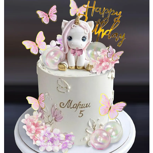 DRWATE Unicorn Cake Topper Unicorn Cake Decorations with Artificial Flower Ball Butterfly Happy Birthday Cake Decorations for Girls Women Birthday Party Baby Shower Supplies (Flower)