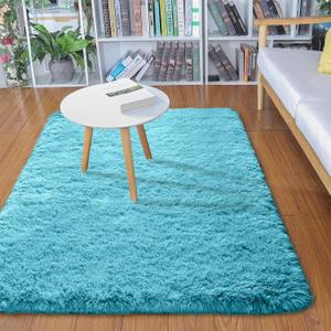 Merelax Modern Soft Fluffy Small Shaggy Rug for Bedroom Livingroom Dorm Kids Room Indoor Home Decorative, Non-Slip Plush Furry Fur Area Rugs Comfy Nursery Accent Floor Carpet 2x3 Feet, Teal (1'11" x 2'11" (Rectangular))
