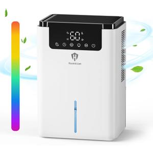 Dehumidifier for Bedroom, 68 OZ Dehumidifiers for Home Basement with Auto Defrost Timer Colorful Light, Small Dehumidifier for Bathroom RV Closet Room (500 sq. ft) White