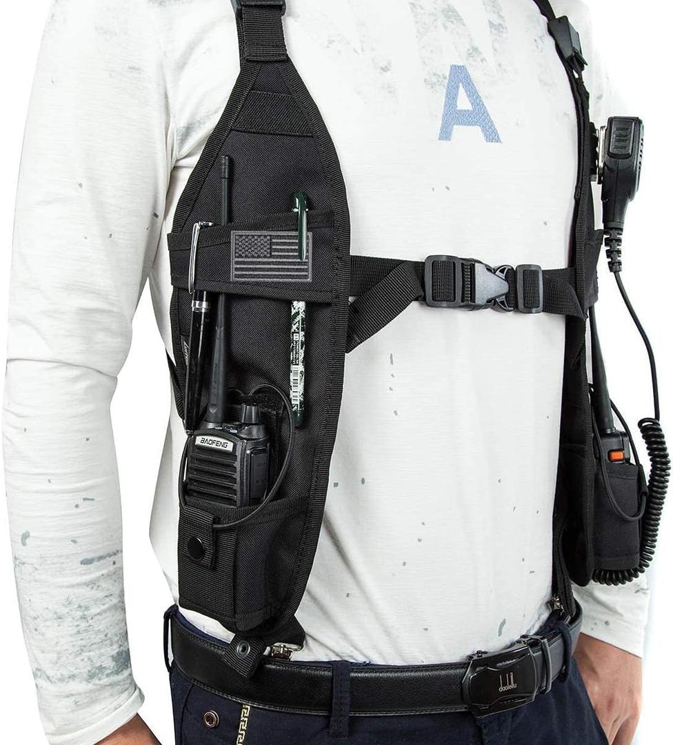Radio Shoulder Harness Holster Chest Holder Universal Vest Rig for Police Firefighter Two Way Radio Search Rescue Essentials (BLACK-1P)