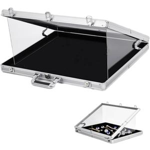 34"x22" Card Show Display Case,Portable Aluminum Trading Card Display Case,Clear Acrylic Card Box with Locks Suitable for Sports Card/TCG/Jewelry Collection(Silver)