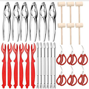 30 Pack Seafood Tools Include Crab Crackers, Seafood Scissors, Lobster Sheller, Crab Hammer and Shellfish Forks, Nutcracker Set