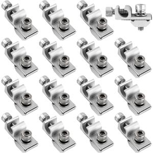 16 Pcs Solar Panel Grounding Lugs, Stainless Steel, Silver, Mount Bracket, Solar Grounding Clips
