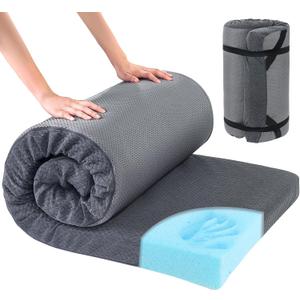 HOMBYS Memory Foam Camping Mattress Pad, Portable Sleeping Pad for Adult, Waterproof Cot Mattress, Roll Up Floor Mattress, Foldable Backpacking Travel Bed for Hiking, Guest Bed (Grey, COT: 72"x24"x3")