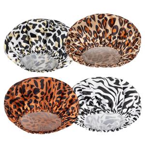 AmazerBath Shower Cap, 4 PCS Shower Caps for Women Reusable Waterproof, Double Layers Hair Cap for Shower, Elastic and Flexi Bath Caps, Environmental Protection Bathing Caps (Medium, New Leopard Print)