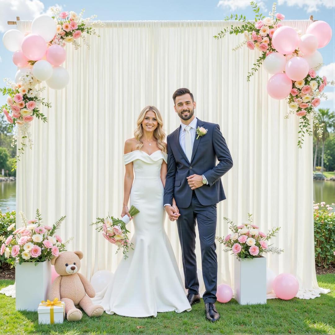 10ft x 10ft Ivory Backdrop Curtain for Wedding Ivory Wrinkle Free Backdrop Drapes Panels for Parties Baby Shower Bridal Shower Birthday Photo Photography Polyester Fabric Background Decoration