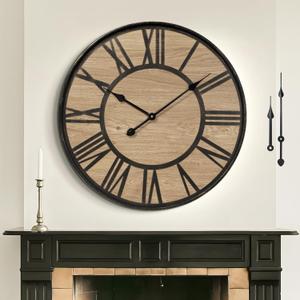 Large Wall Clock for Living Room Decor, Non Ticking Silent, Battery Operated Modern Vintage Wood Wall Clock Oversized Decorative Wall Clock for Bedroom Kitchen Farmhouse Office Decor (14inch, Antique Bronze Metal - Roman Numerals)