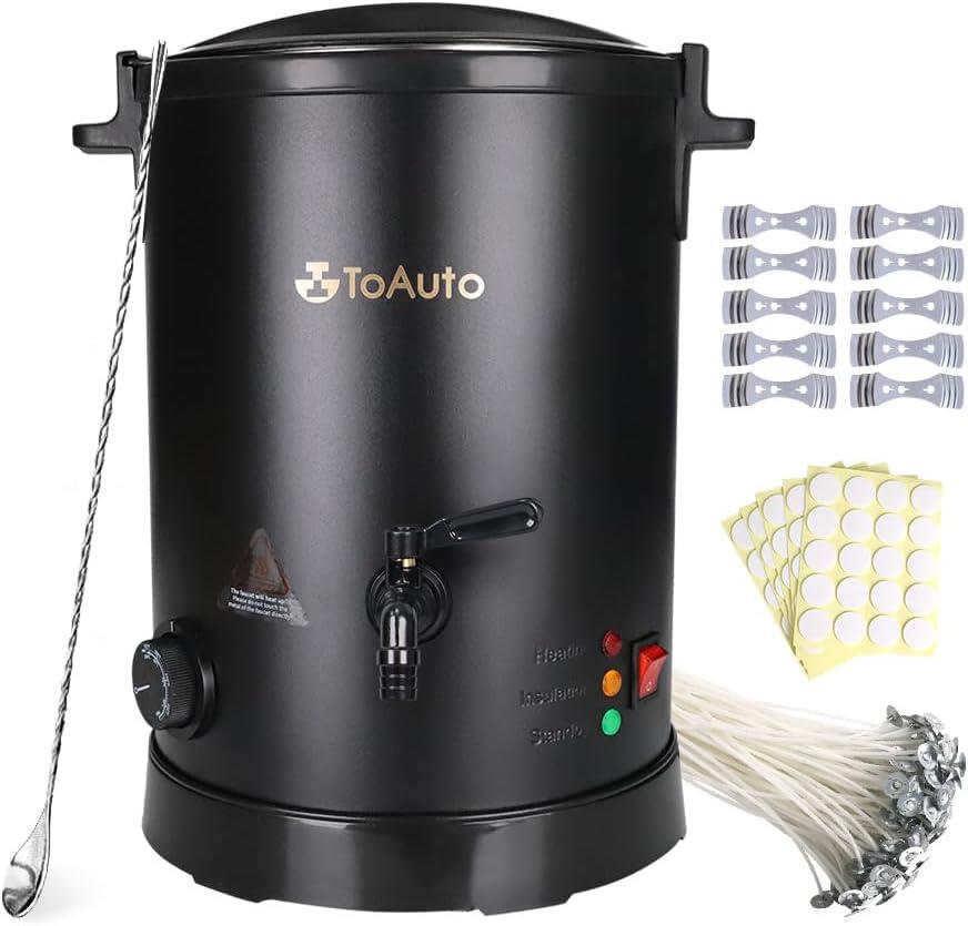 TOAUTO WMF-8L Large Wax Melter for Candle Making, Electric Wax Melting Container Holds 8L Melted Wax with Patented Heating Core Spout & Bottom Design for Commercial Candle Maker Use