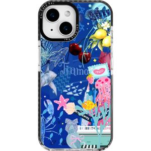 Voyage iPhone 14 Plus Case Pink Ocean Adventure Collage Pattern Military Grade Drop Protection Slim TPU with Camera Protection, Aesthetic Summer Design for Women Girls (BlueOctopus)