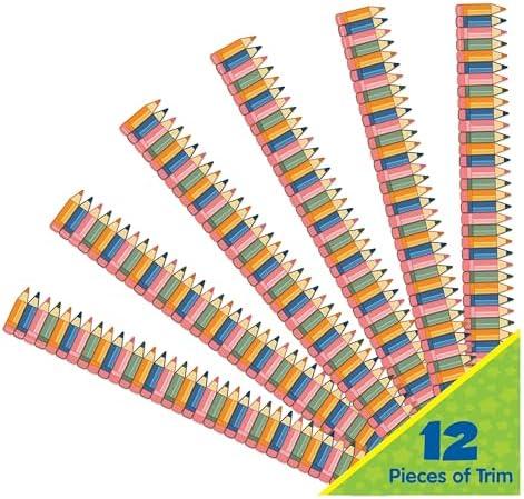 Pack of 2Eureka 845693 S'Cool Era Die-Cut Pencils Decorative Classroom and Bulletin Board Trim for Teachers, 2.25" Wide with 37 Feet Total, 12 Strips