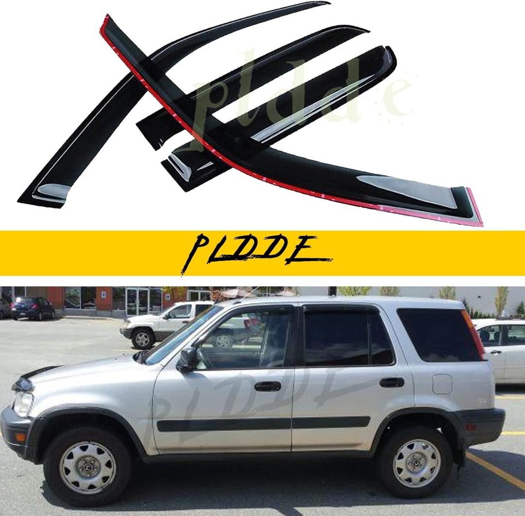 4pcs Compatible with 1997-2001 CR-V CRV Front+Rear JDM Smoke Sun/Rain Guard Outside Mount Tape-On Window Visors