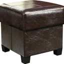 GLAXYFUR Storage Ottoman Cube Folding Footstool PU Leather Bench with Legs, Ottoman with Storage for Living Room, Bedroom, Brown (15.7" Brown)
