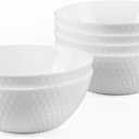 27 OZ Max Cereal Soup Bowl Set of 6, Opal Glass 7.2 inch White Geometric Faceted Bowls for Ramen, Noodle, Salad, Fruit, Dishwasher and Microwave Safe