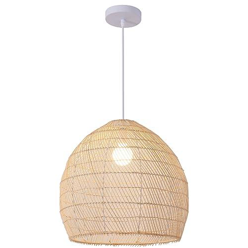Teru Ji Kaikang 1-Light Rattan Pendant Light,13.78" Hand-Woven Bamboo Rattan Hanging Light Wicker Chandelier for Kitchen Island Restaurant Craft Room Farmhouse