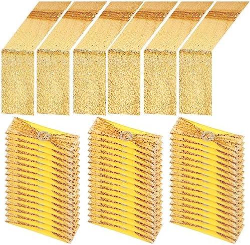 Newwiee 54 Pcs Gold Sequin Chair Sashes and Table Runners, 48 Sequin Chair Bows, 6 Glitter Table Runners for Birthday Party Wedding Banquet Holiday Decorations