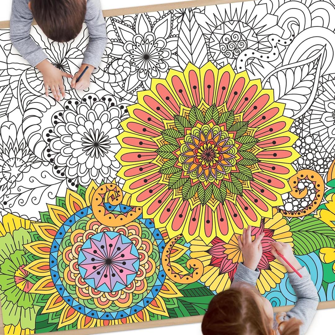 SICOHOME Mandala Coloring Tablecloth for Kids - 46x33 inch Giant Coloring Poster Art Craft for School Classroom Birthday Activities Party Supplies - Heart (1pcs)
