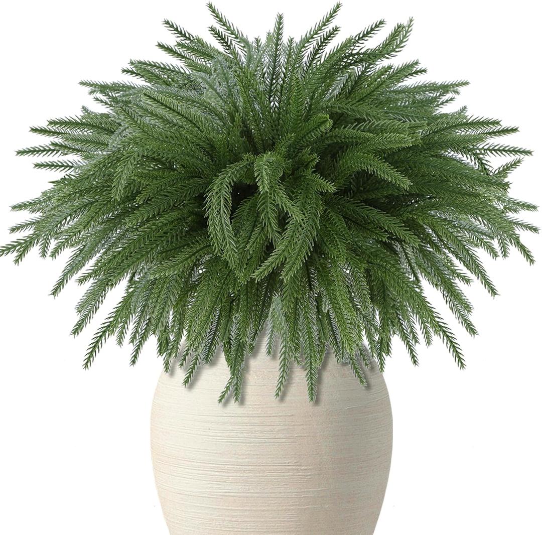 DR.DUDU 18" Norfolk Pine Stems Christmas Decor- 12 Pack Real Touch Artificial Branches for Vase Filler, Faux Greenery Stems for Mantel Table Xmas Indoor Decorations