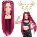 Long Red Pink Anime Costume Wig  High Temperature Heat Resistant Silk Fiber  Natural Looking Costume Wig for Halloween Party, Cosplay (Small Size)
