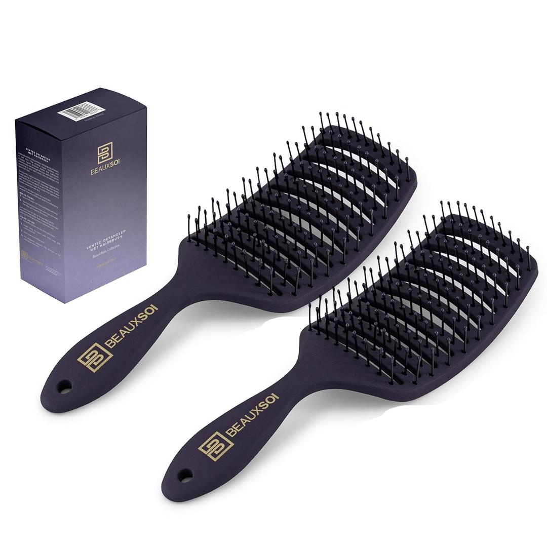 Vented Brush for Blow Drying, Shower & Thick, Coily or Straight Hair | Detangling Brush with Curved Vents & Wide Frame (Empowered Purple) (PACK OF 2)