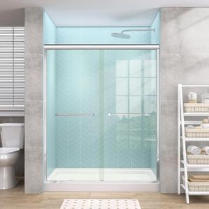 GETPRO Sliding Shower Door 50-54 in. W x 72 in. H Semi-Frameless Bypasss Double Sliding Glass Shower Enclosure,1/4 inch Clear Tempered Glass Door for Walk-in Shower Chrome