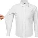 Boys' Stretch Long Sleeve Button Down Toddler Dress Shirt Wrinkle Free Oxford Uniform Shirt with Chest Pocket White 4T