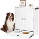 ALINE FURNITURE Dog Feeding Station with Storage Cabinet and 2 Elevated Dog Bowls, Hidden Pet Feeder Station Wood, Dog & Cat Storage Organizer, White