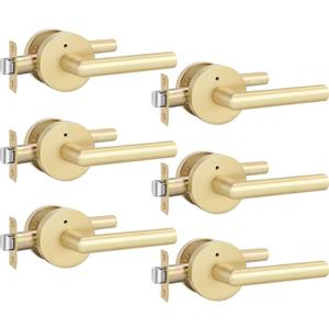 Goldenwarm Gold Door Handles Interior, Privacy Brushed Gold Interior Door Handles, Heavy Duty Zinc Alloy Brushed Brass Door Lever for Bedroom and Bathroom (6 Pack)