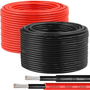 10AWG Solar Wire 6mm, 2 Pack 200FT Red & Black Solar Panel Cable, 84 Strands Tinned Copper, XLPE Insulated Outdoor Wire for PV Systems, Inverter, Battery, RV, Car, Boat Fire & UV Resistant