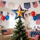 Patriotic Memorial Day 4th of July Christmas Tree Topper, 9 Inches Large Patriotic Memorial Day Independence Day Christmas Tree Decorations for Home Indoor Party, 8.6 x 9.4 x 4.3 inches