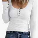 KINLONSAIR Women’s Long Sleeve Henley T Shirts Button Down Slim Fit Tops Scoop Neck Ribbed Knit Shirts M