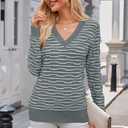 Arach&Cloz Women's Soft V Neck Long Sleeve Fall Casual Regular Fit Sweater Tops (Gray)