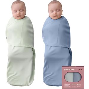 Momcozy Baby Swaddles for 0-3 Months, Noiseless Fasteners & Easy Wrap Design, Perfect for New Parents, Unisex Gift Set of 2, Green & Blue
