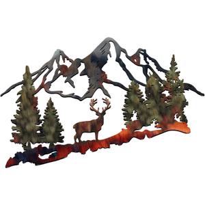 Moxweyeni Rustic Metal Forest Deer Wall Art Mountain Cabin Decor Rustic Animal Hunting Decoration for Bedroom Wall Decoration, 13 x 8 Inch(Fresh Color)