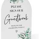Greenery Please Sign Our Guestbook Sign, 8 x 11 Inch White Arch Acrylic Wedding Sign with Holder, Wedding Sign for Ceremony and Reception, Wedding Decoration, Wedding Supplies - H20