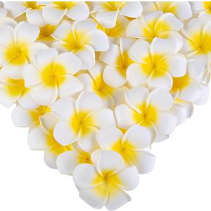 SallyFashion 50PCS 2.7" Foam Plumeria Flower Heads, Tropical Artificial Hawaiian Frangipani for Hair Hat Wreath, DIY Crafts, Summer Wedding Decor