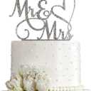 Mr and Mrs Cake Topper Decoration For Bride and Groom Sign Wedding/Engagement , Silver Glitter Acrylic