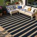 Lahome Elance Striped Easy Jute Area Rug 6x9, Outdoor Patio Rug Neutral Black Carpet for Living Room Classroom, Farmhouse Low Pile Non Slip Non Shedding Floor Carpet for Dining Room Office
