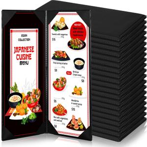 20 Pieces Black Menu Covers PVC Waterproof Restaurant Cafe Bar Fold Menu Book 2 View Double Fold Angled Corners Menu Covers for Wine Drinks Cafes List Covers Set, Fits 4.25 x 11 inches Menu