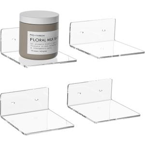 6 Inches Clear Small Wall Shelves, Acrylic Floating Shelf for Small Space, Acrylic Display Ledges for Funko Pop Figures, Home Dcor, Plants, Smart Speaker, Digital Clock, 4 Pack