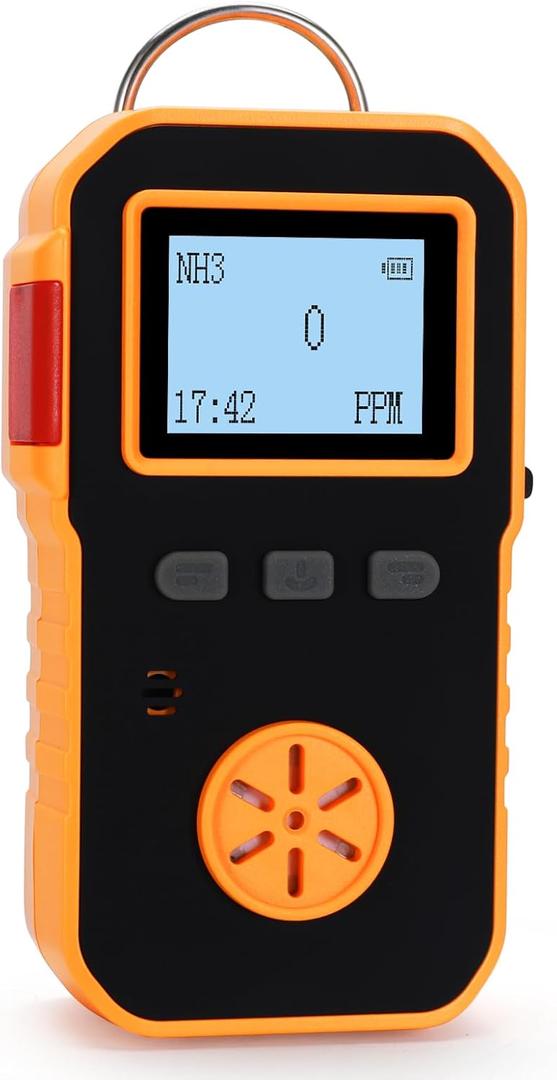 Ammonia Meter, NH3 Gas Leak Detector, 0-100ppm Monitor with 2 Sensitivity Level, Explosion-Proof Industrial Tester, Rechargeable Battery Operated Reader, Alarm Safety for Work Home