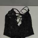 Avidlove Women Teddy Lingerie Deep V Lace Bodysuit Lingerie One Piece Mini Babydoll Satiny Side Bow (Large, Black)