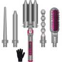 Curling Iron Set, 5 in 1 Curling Wand with 4 Interchangeable Ceramic Barrels and 1 Straight Hair Brush, 30S Instant Heat Up, LCD Temp Adjustment, Dual Voltage, Includes Heat Resistant Gloves