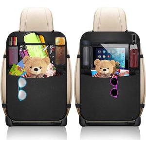 Premium Backseat Organizer for Kids 2 Pack, Heavy Duty Waterproof and Stain Resistant Kick Mats Back Seat Protector, Durable Backseat Car Organizer with Tablet Holder+Storage Pockets