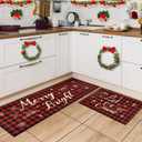 WERNNSAI Kitchen Rugs - 2 Piece Kitchen Mats Set Non-Slip Kitchen Backing Area Rugs (Xmas-Red Plaid)